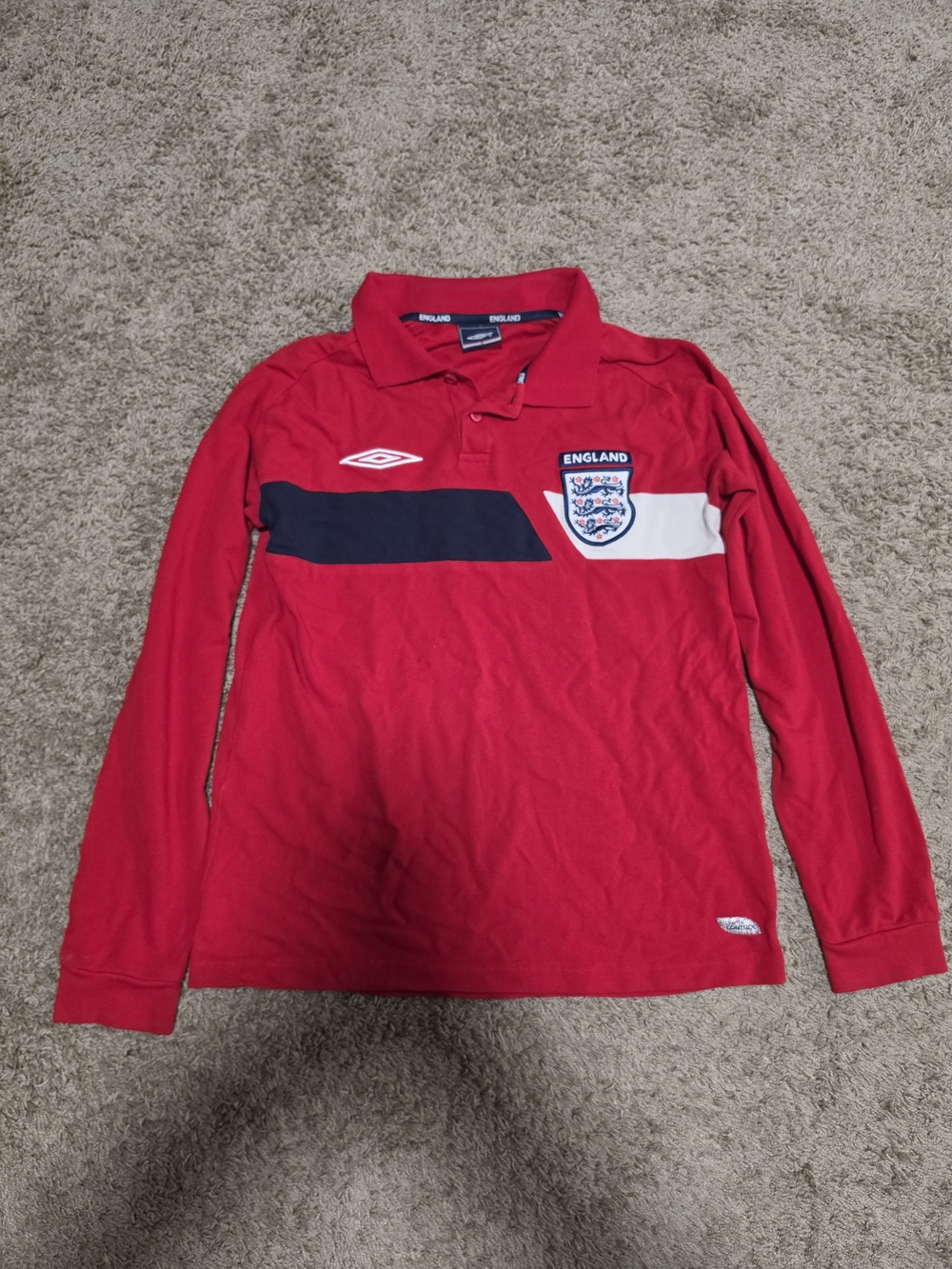 Vintage Umbro England National Football Team Long-Sleeve Polo Shirt Red Sz S